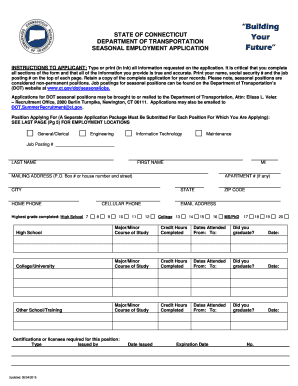 Connecticut DOT Seasonal Employment Application