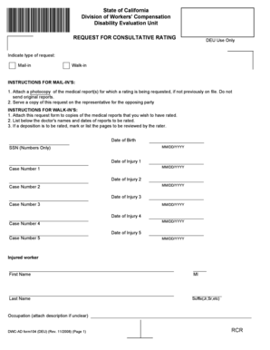 California Workers' Compensation Rating Request Form