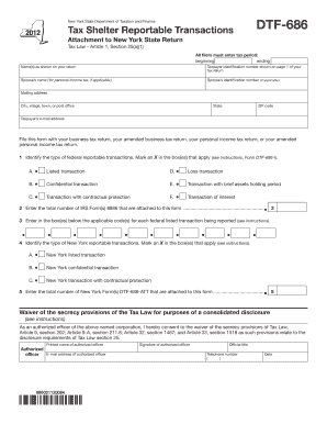 New York Tax Shelter Reportable Transactions Form DTF-686
