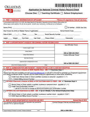Oklahoma National Criminal History Record Check Application