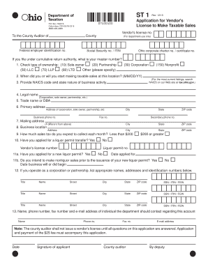 Ohio Vendor's License Application