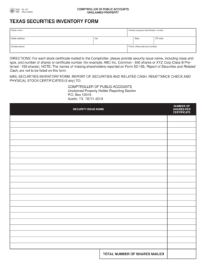 Texas Securities Inventory Form