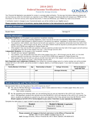 2014-2015 Federal Income Verification Form