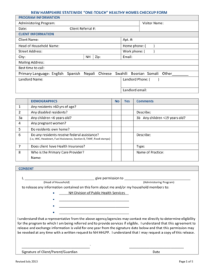 New Hampshire Healthy Homes Checkup Form