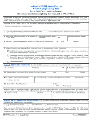Louisiana START Saving Program Legal Entity Account Application