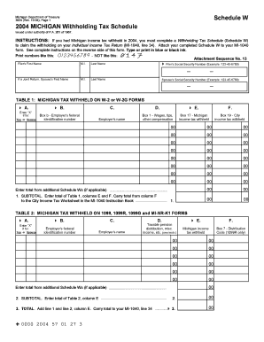 Michigan Withholding Tax Schedule W