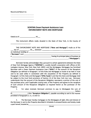 SONYMA Down Payment Assistance Loan Enforcement Note and Mortgage