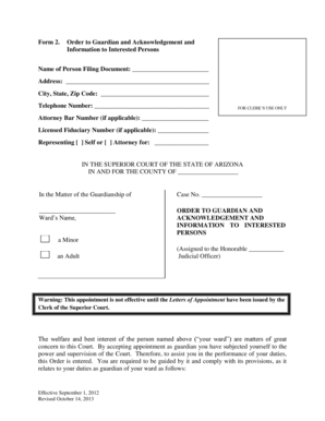 Arizona Order to Guardian and Acknowledgement