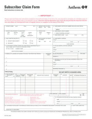Subscriber Claim Form