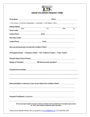 Group Volunteer Request Form