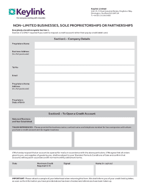 UK Credit Account Application Form