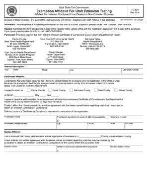 Utah Emission Testing Exemption Affidavit