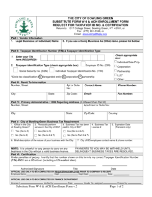 City of Bowling Green Substitute Form W-9 & ACH Enrollment