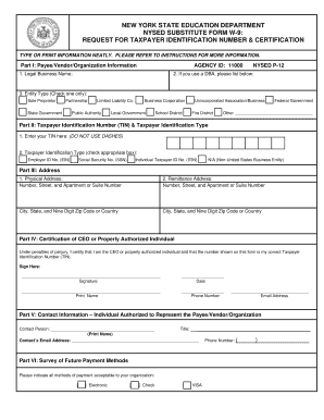 NYSED Substitute Form W-9