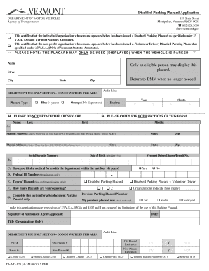 Vermont Disabled Parking Placard Application