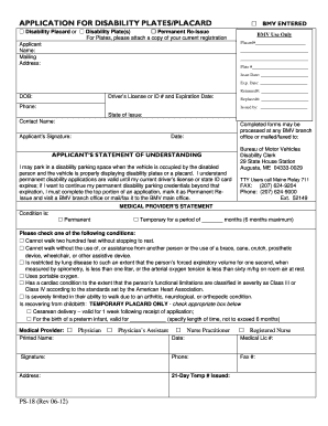 Maine Disability Plates/Placard Application
