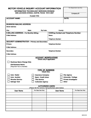 Texas Motor Vehicle Inquiry Service Contract