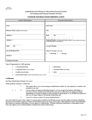 US Courts Vendor Information Certification Form
