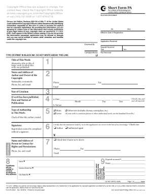 US Copyright Registration Form PA