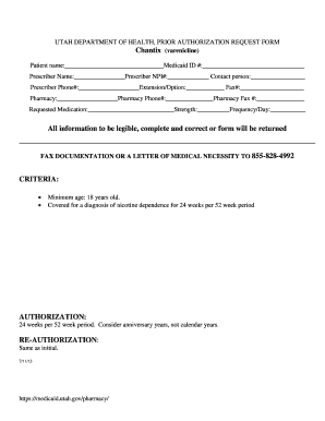 Utah Medicaid Chantix Prior Authorization Request Form