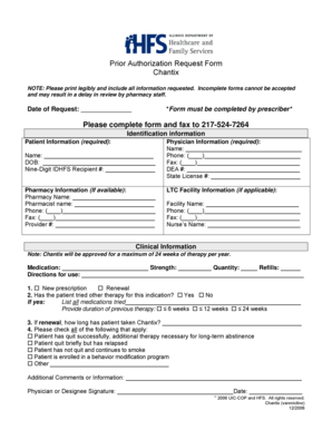 Prior Authorization Request Form for Chantix