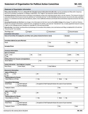 Statement of Organization for Political Action Committee