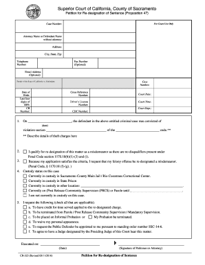 Petition for Re-designation of Sentence (Proposition 47)