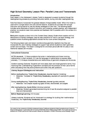 Fillable Online High School Geometry Lesson Plan: Parallel Lines and ...