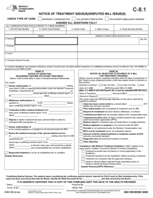 What is a c4 form for workers comp - NOTICE OF TREATMENT ISSUE(S)/DISPUTED BILL ISSUE(S) - wcb ny