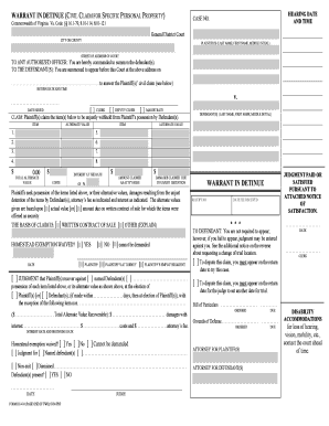 Warrant in Detinue Form