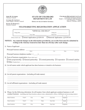 Colorado Telemarketing Registration Application