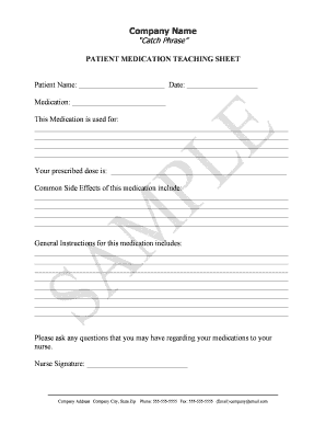 Patient Medication Teaching Sheet
