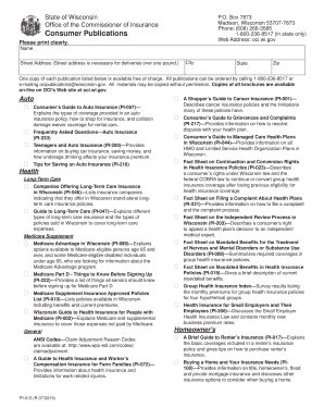 Wisconsin Insurance Publications Order Form
