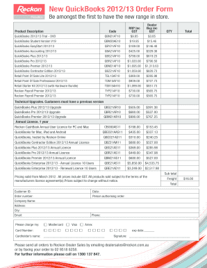 QuickBooks 2012/13 Order Form