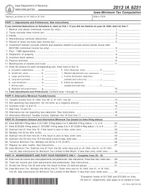 Iowa Minimum Tax Computation Form IA 6251
