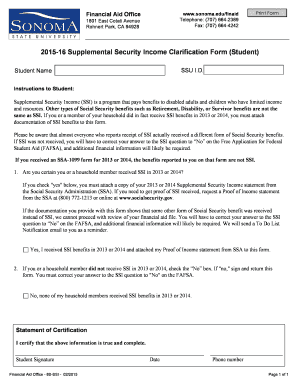 2015-16 Supplemental Security Income Clarification Form