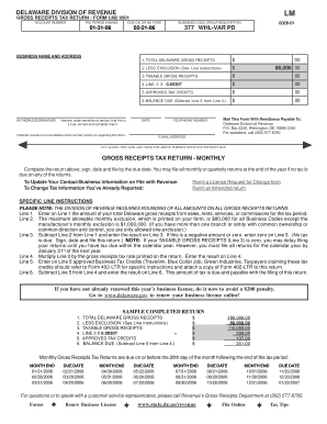 Delaware Gross Receipts Tax Return Form LM2