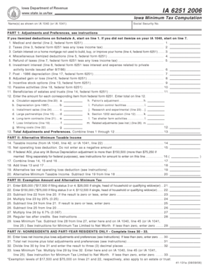 Iowa Minimum Tax Computation Form IA 6251