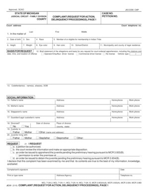 Michigan Juvenile Delinquency Complaint Form