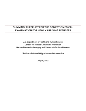 Domestic Medical Examination Checklist for Refugees
