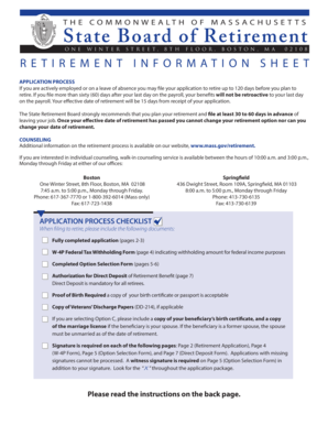 Massachusetts State Retirement Application