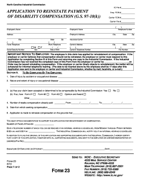 North Carolina Disability Compensation Reinstatement Application