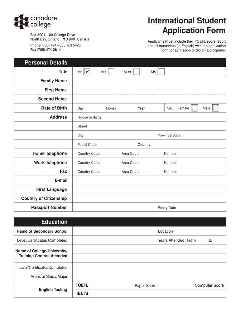 canadore college application form Preview on Page 1