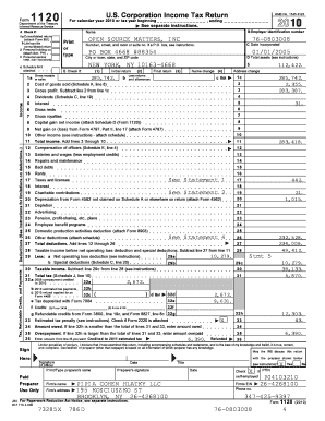 US Corporation Income Tax Return Form 1120