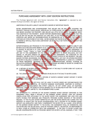 Purchase Agreement with Joint Escrow Instructions