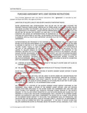 Purchase Agreement with Joint Escrow Instructions