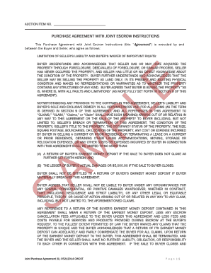 Purchase Agreement with Joint Escrow Instructions