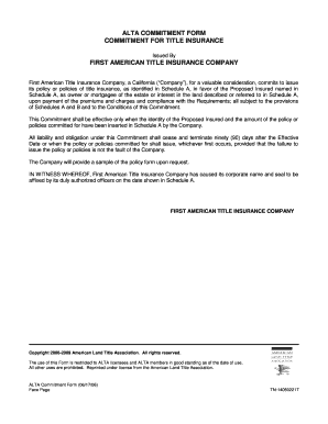 ALTA Commitment Form for Title Insurance