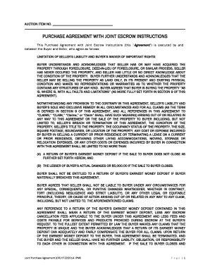 Purchase Agreement with Joint Escrow Instructions