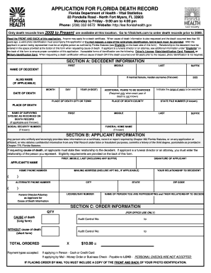 Florida Death Record Application